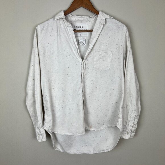 Frank & Eileen Flannel Eileen Shirt Women XXS Fleck Off White Relaxed Fit Cotton - Picture 2 of 14